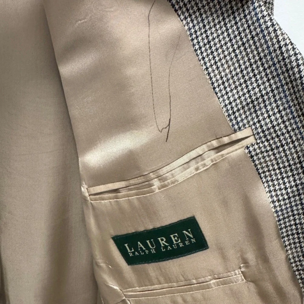 Lauren Ralph Lauren Silk Wool Houndstooth Sport Coat Blazer 42R Made in Canada